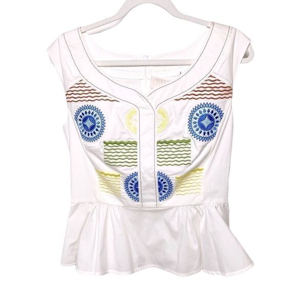 Peter Pilotto Iris Embroidered Peplum Top White - Picture 2 of 3